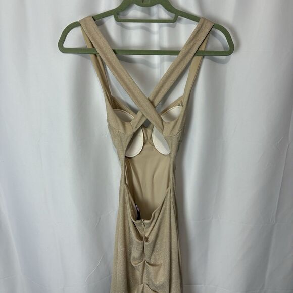 Blondie Nites Prom Formal Dress Nude Tulle Glitter Backless Mermaid Bodycon Sz 3 - Picture 7 of 12